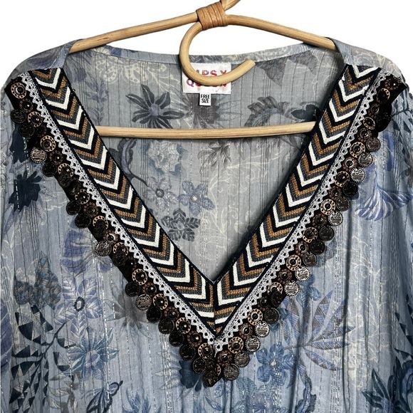 Gipsy Queen Paris Boho Embroidered Tassel Kaftan Tunic Dress 100% Cotton Boho - Picture 3 of 16